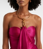 Balmain Draped ruffled satin bustier gown