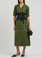 Lovebirds Panelled Colour-blocked Twill Midi Dress Green