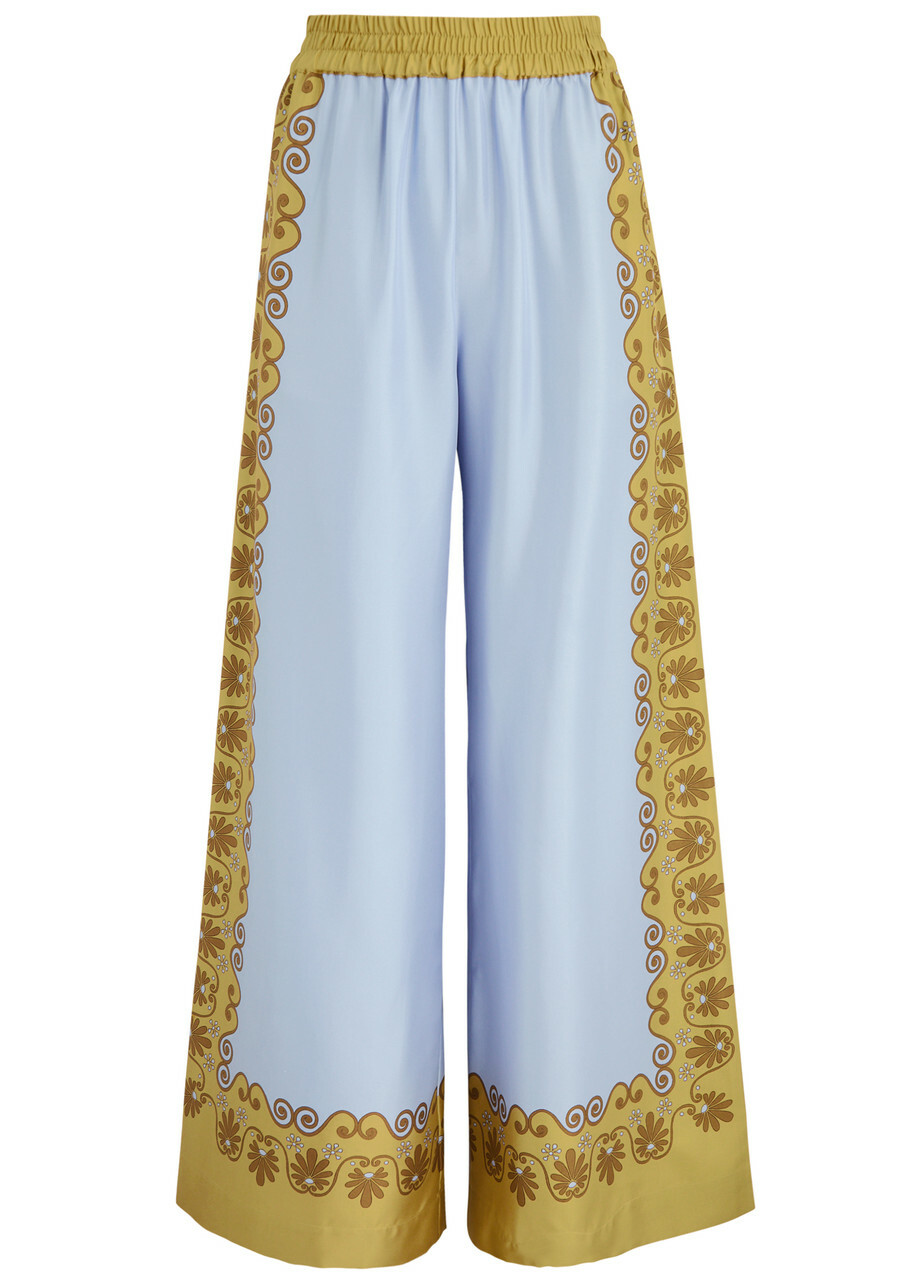 LA Double J Palazzo Printed Silk-satin Trousers Multicoloured