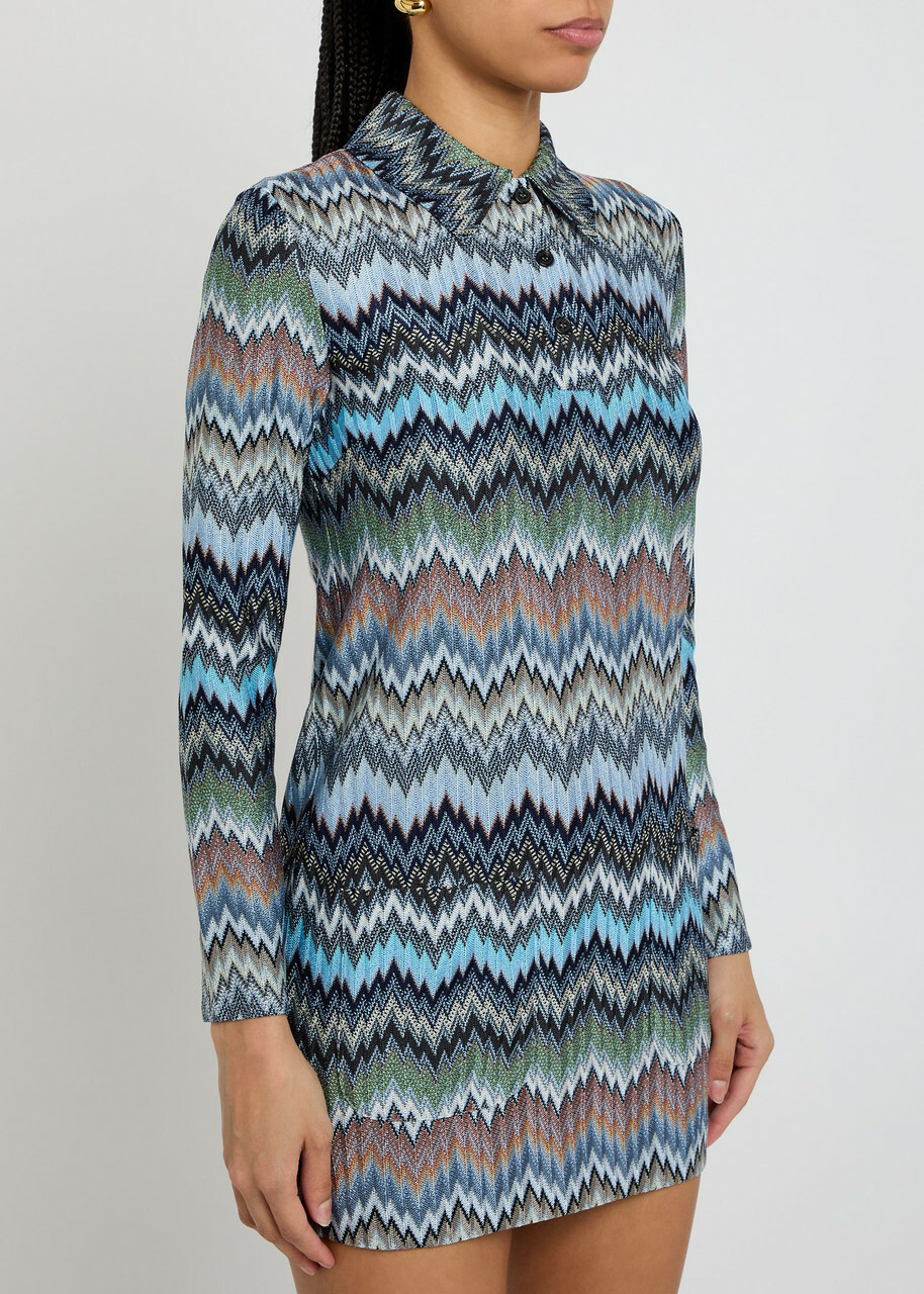Missoni Zigzag-intarsia Fine-knit Mini Dress Multicoloured