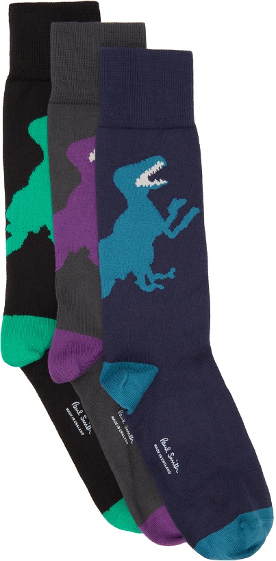 Photo: PS by Paul Smith Three-Pack Multicolor Dino Socks