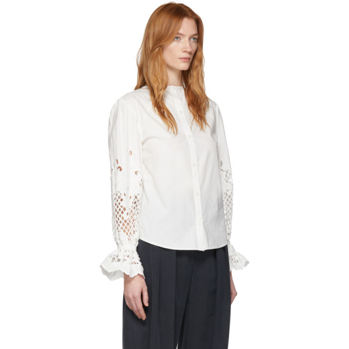 Tシャツ・カットソー Chloe SS24 White poplin blouse (CHC24SHT18141 24U) See by Chloe White Poplin Floral Embroidery Blouse See by Chloe