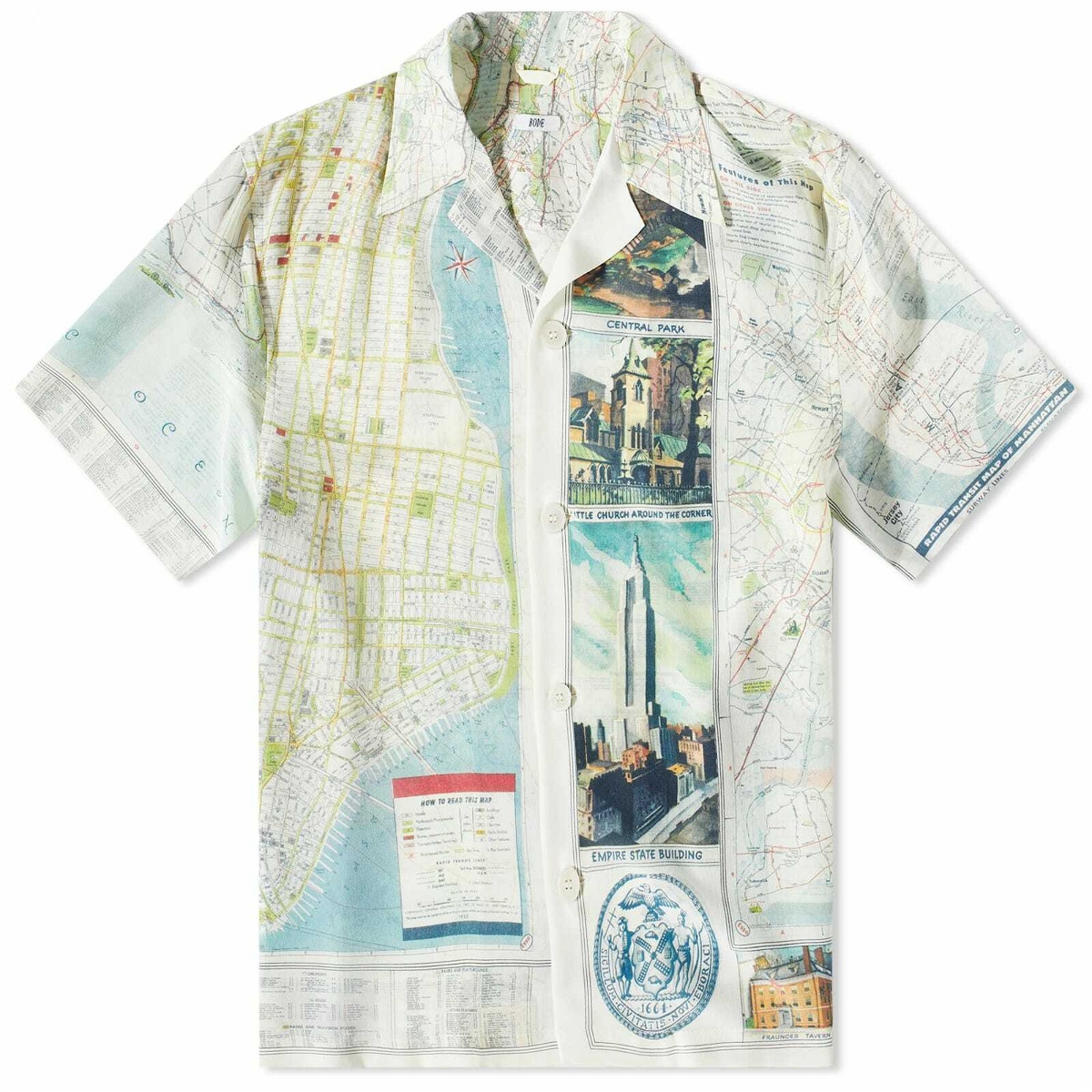 Bode Men's New York City Map Vacation Shirt in Multi Bode