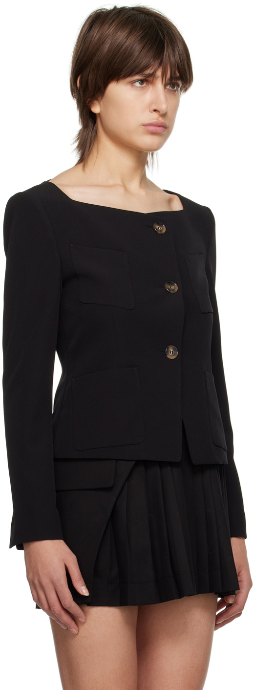 J KOO Black Square Neck Blazer