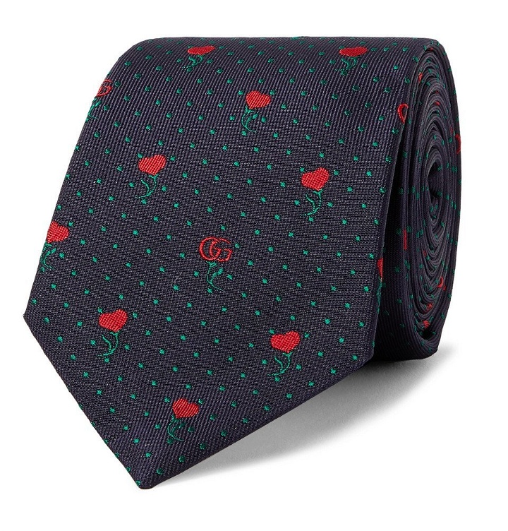 Photo: Gucci - 7.5cm Logo-Embroidered Silk-Jacquard Tie - Navy