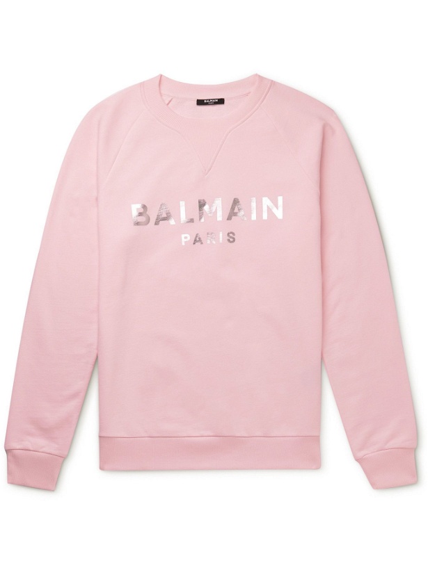 Photo: Balmain - Logo-Print Cotton-Jersey Sweatshirt - Pink