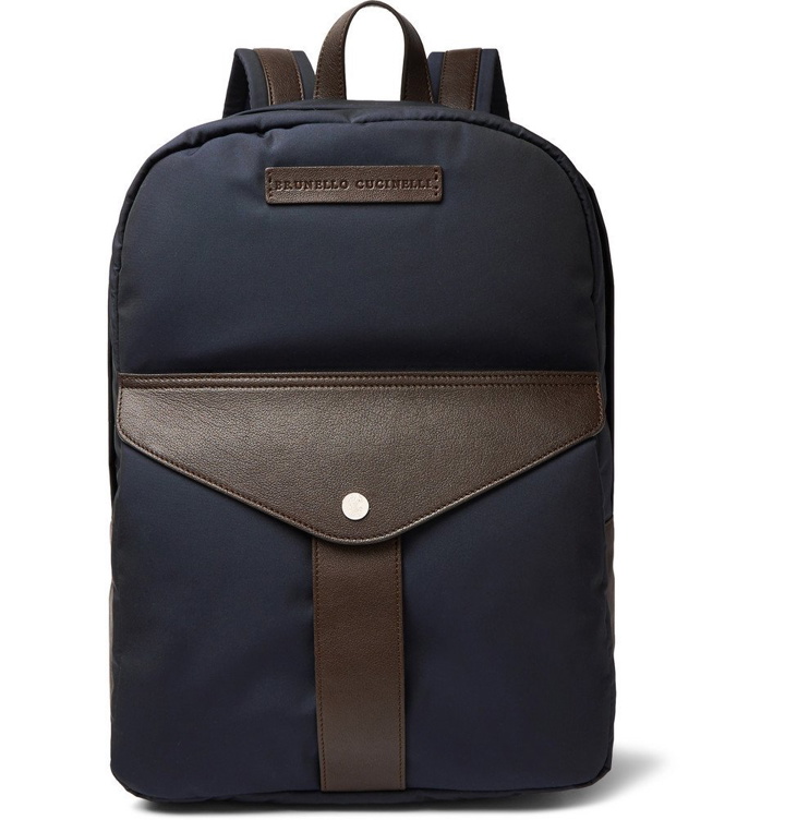 Photo: Brunello Cucinelli - Full-Grain Leather and Nylon Backpack - Men - Navy