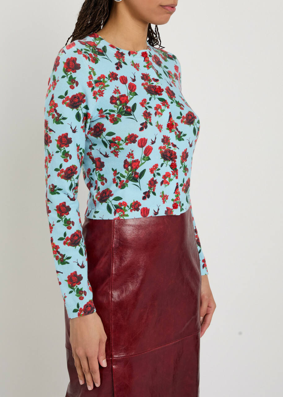 Alice + Olivia Carson Floral Print Stretch-cotton Cardigan Multicoloured
