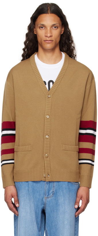 Photo: Moschino Brown Virgin Wool Striped Cardigan