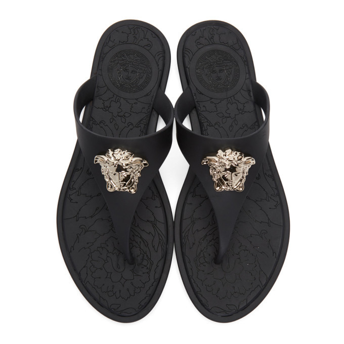 Versace Black Rubber Medusa Sandals Versace