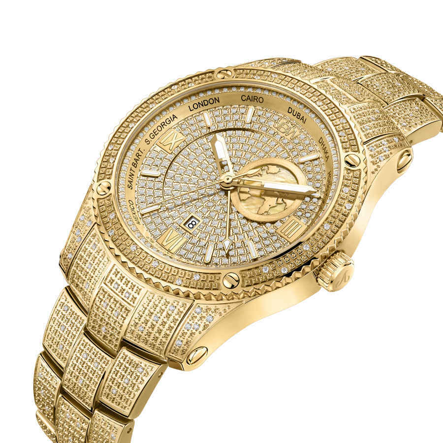 JBW Jet Setter GMT Quartz Diamond Gold Dial Mens Watch J6370A