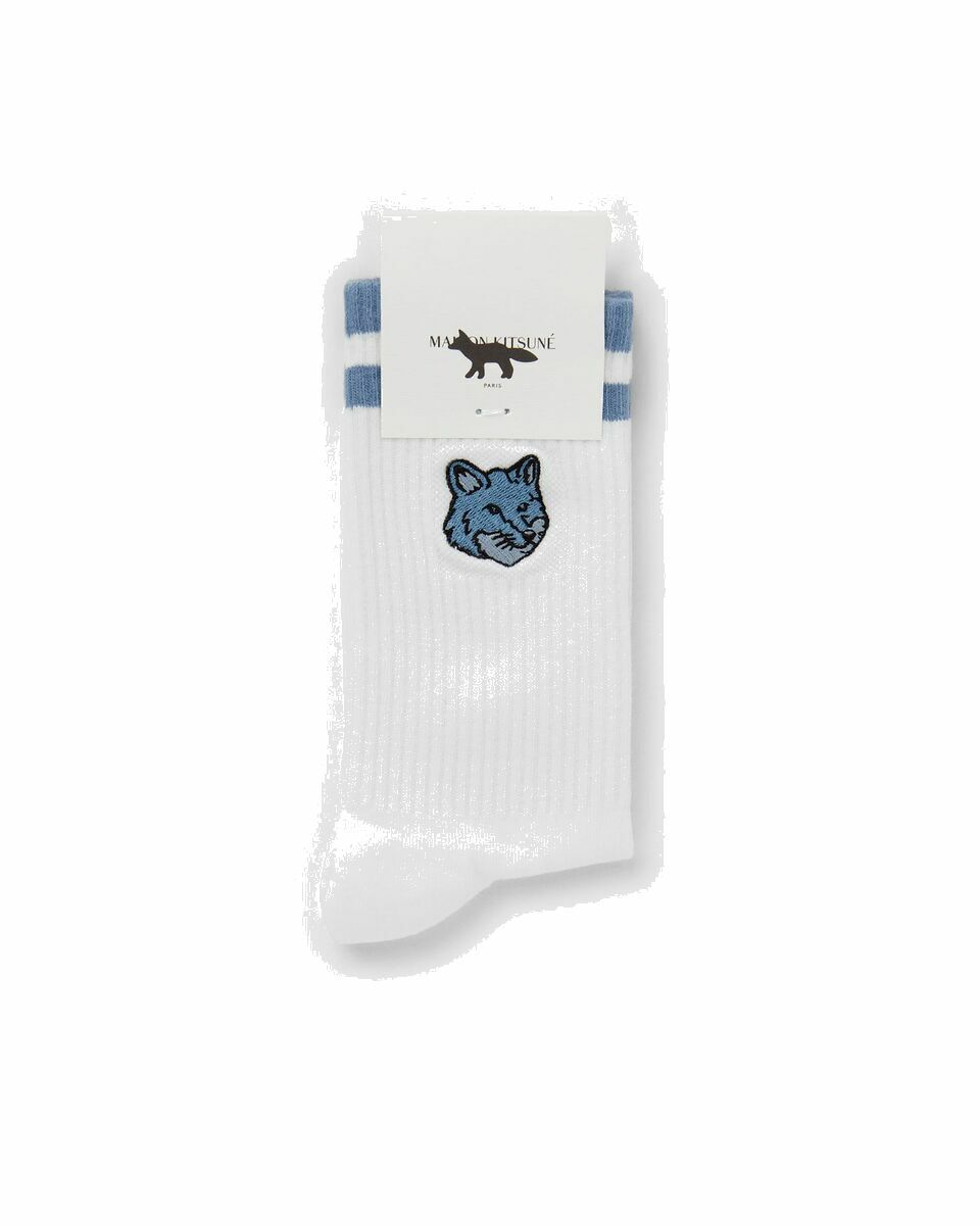 Photo: Maison Kitsune Bold Fox Head Sporty Socks Blue - Mens - Socks