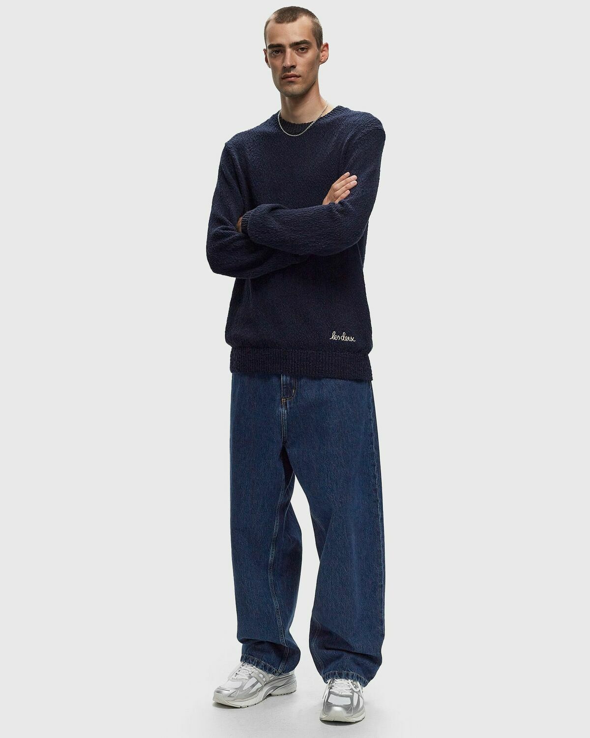 Les Deux Errol Cotton Roundneck Blue Pullovers