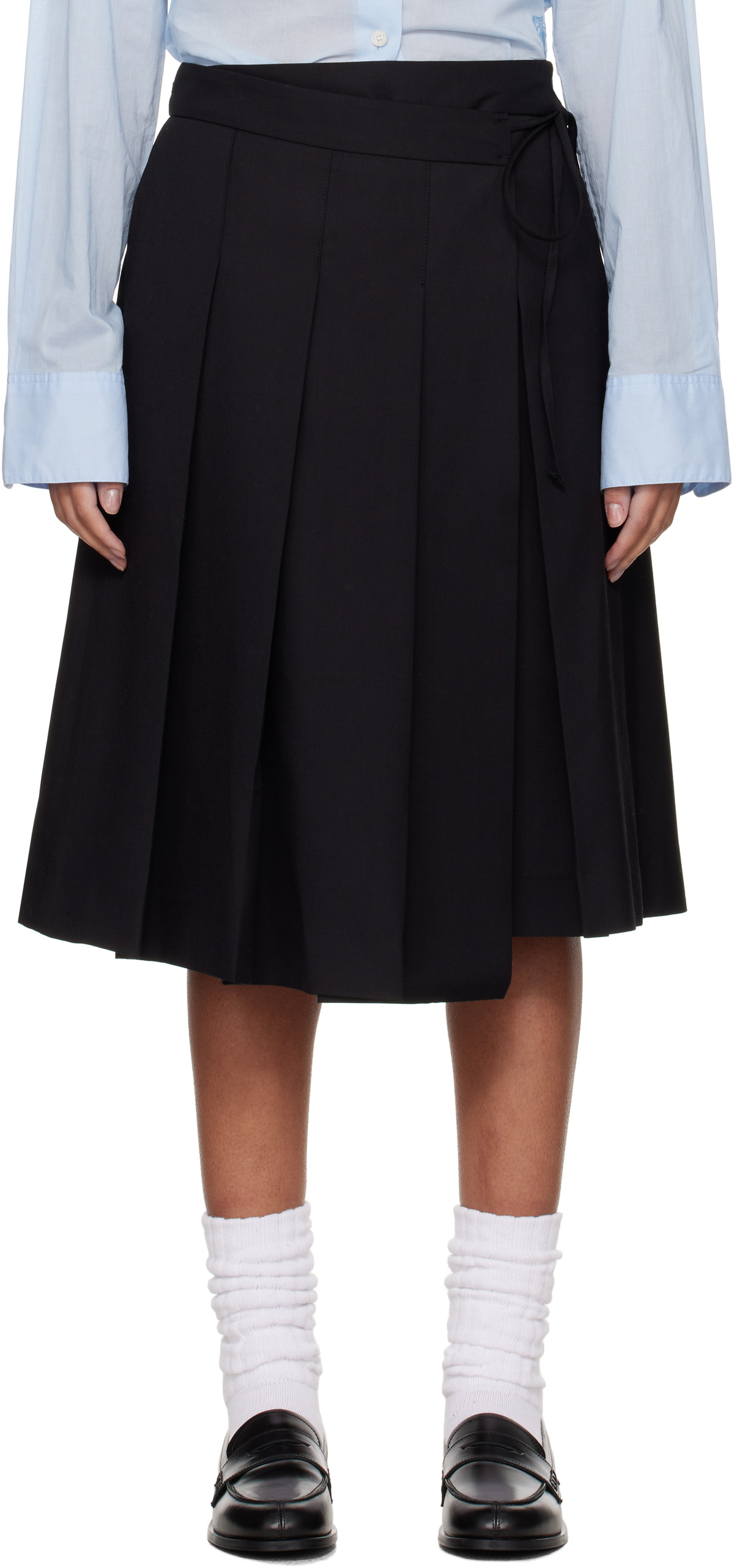 Dunst Black Ribboned Wide Pleats Midi Skirt