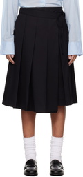 Dunst Black Ribboned Wide Pleats Midi Skirt