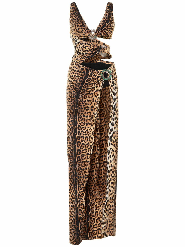 Photo: ROBERTO CAVALLI Jaguar Print Jersey Cutout Long Dress