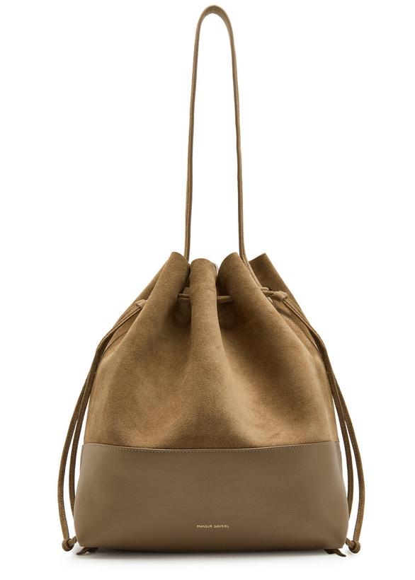 Photo: Mansur Gavriel Leather and Suede Drawstring Bucket bag - Camel - One Size