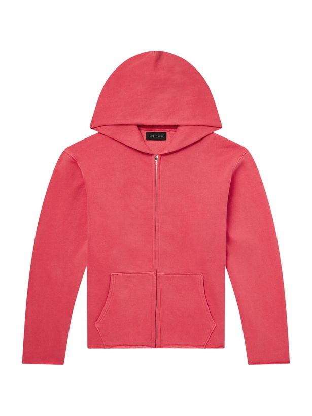 Photo: Les Tien - Garment-Dyed Distressed Cotton-Jersey Zip-Up Hoodie - Red