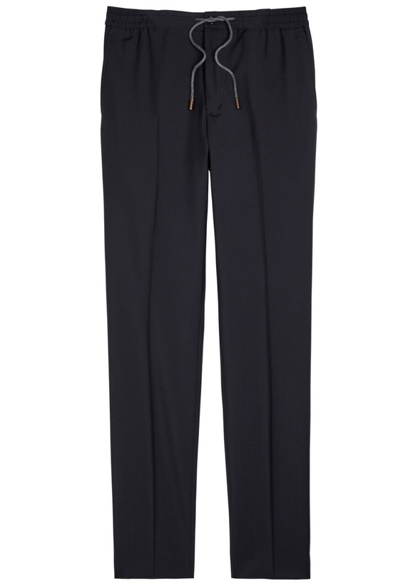 Photo: Slowear Drawstring Tapered-leg Wool Trousers Navy
