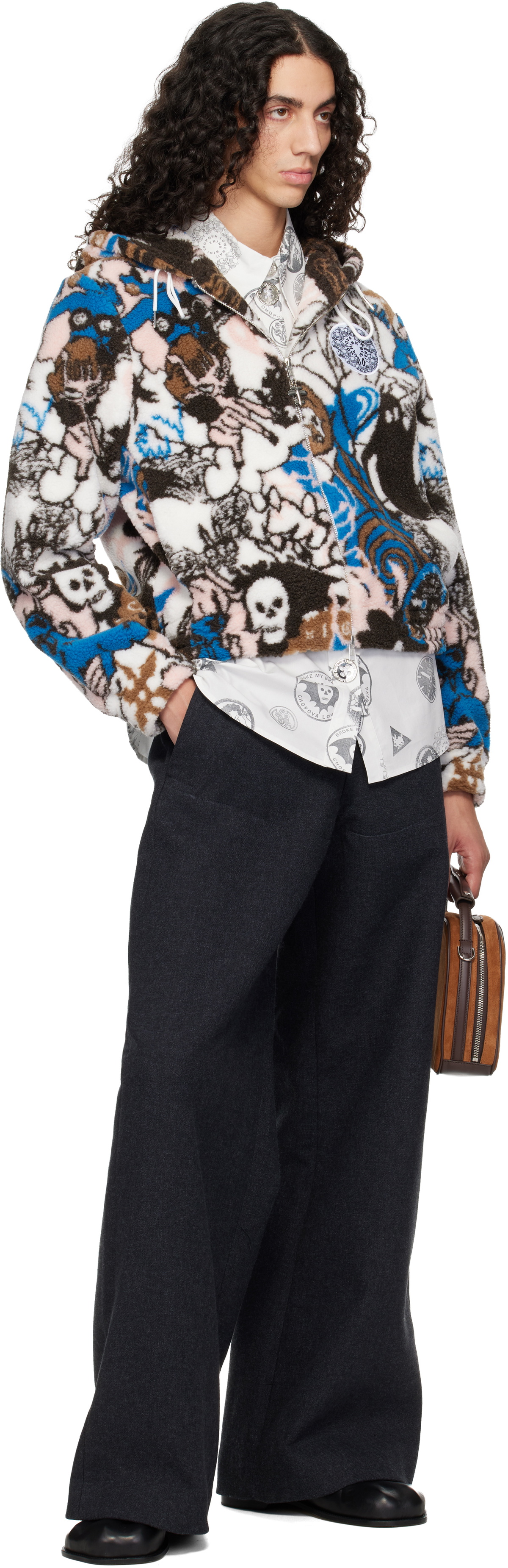 Chopova Lowena White Engine Party Fitted Hooded Fleece Jacket