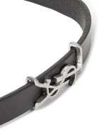 SAINT LAURENT - Logo-Detailed Burnished Silver-Tone and Leather Bracelet - Black