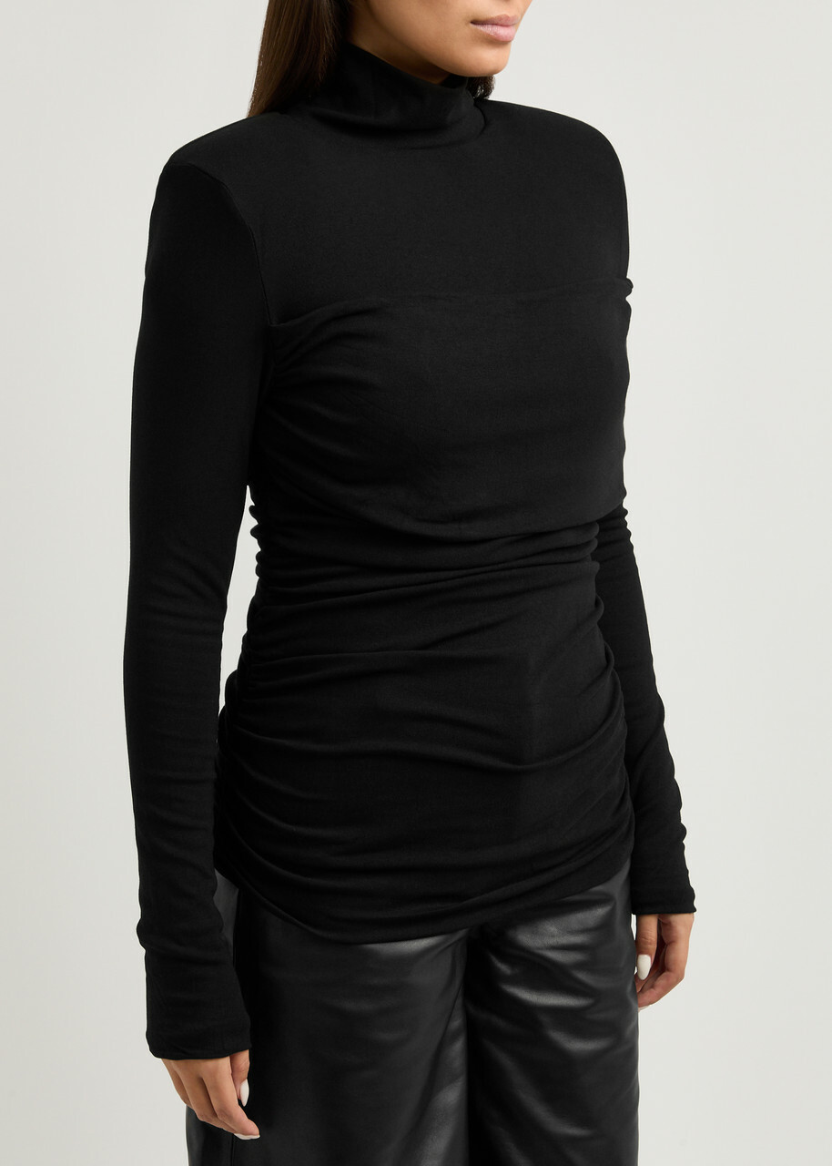Aexae Ruched Stretch-jersey top Black