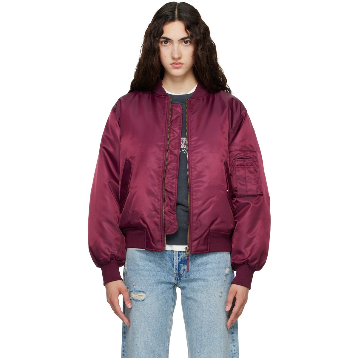 ANINE BING Burgundy Leon Bomber Jacket