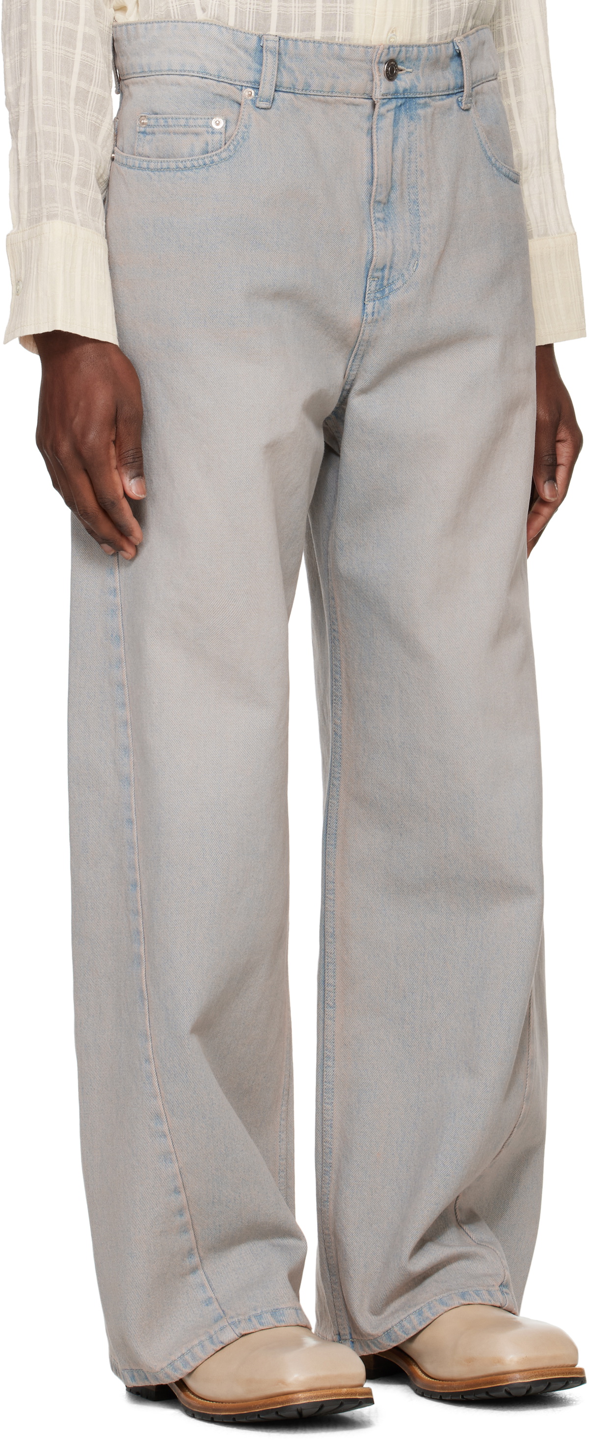 System Beige Twisted Side Seam Denim Jeans