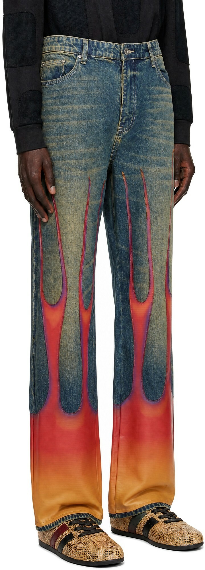 Who Decides War Blue & Red Flame Denim Jeans