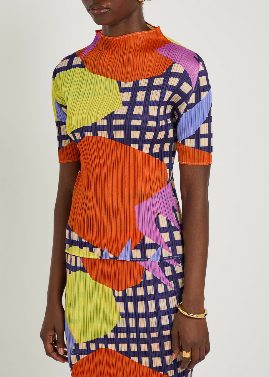 Pleats Please Issey Miyake Printed Pleated Woven top Red