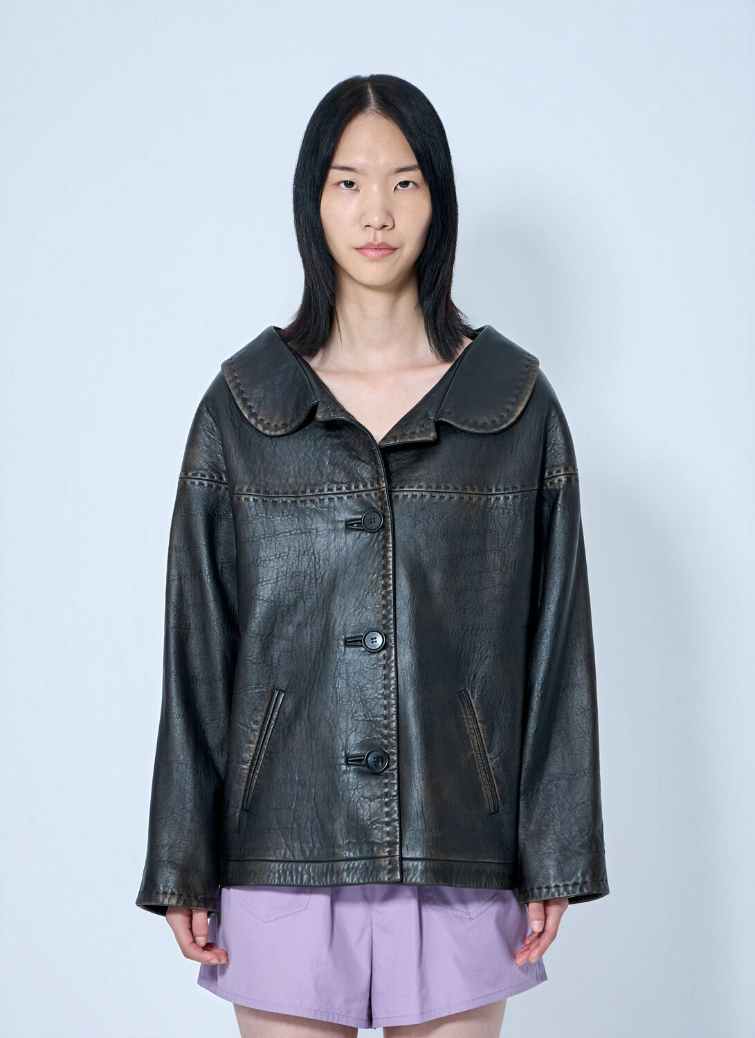 Prada Leather Button-Up Jacket