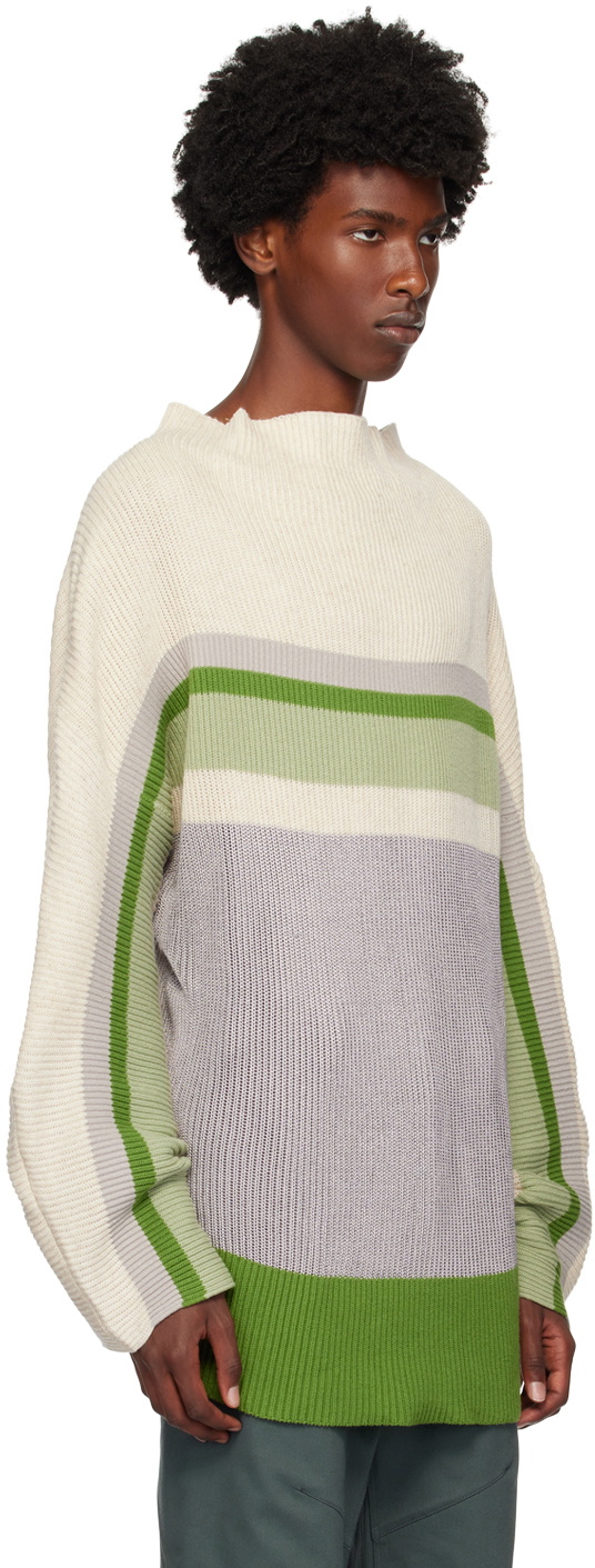Kiko Kostadinov Off-White & Green Essick Stripe Turtleneck Kiko