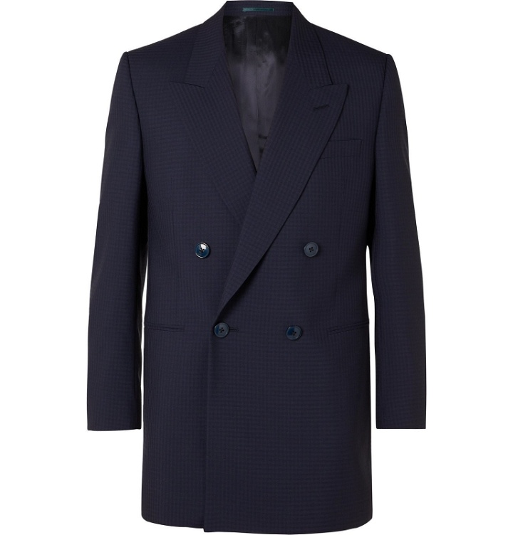 Photo: Martine Rose - Double-Breasted Checked Virgin Wool Suit Jacket - Blue