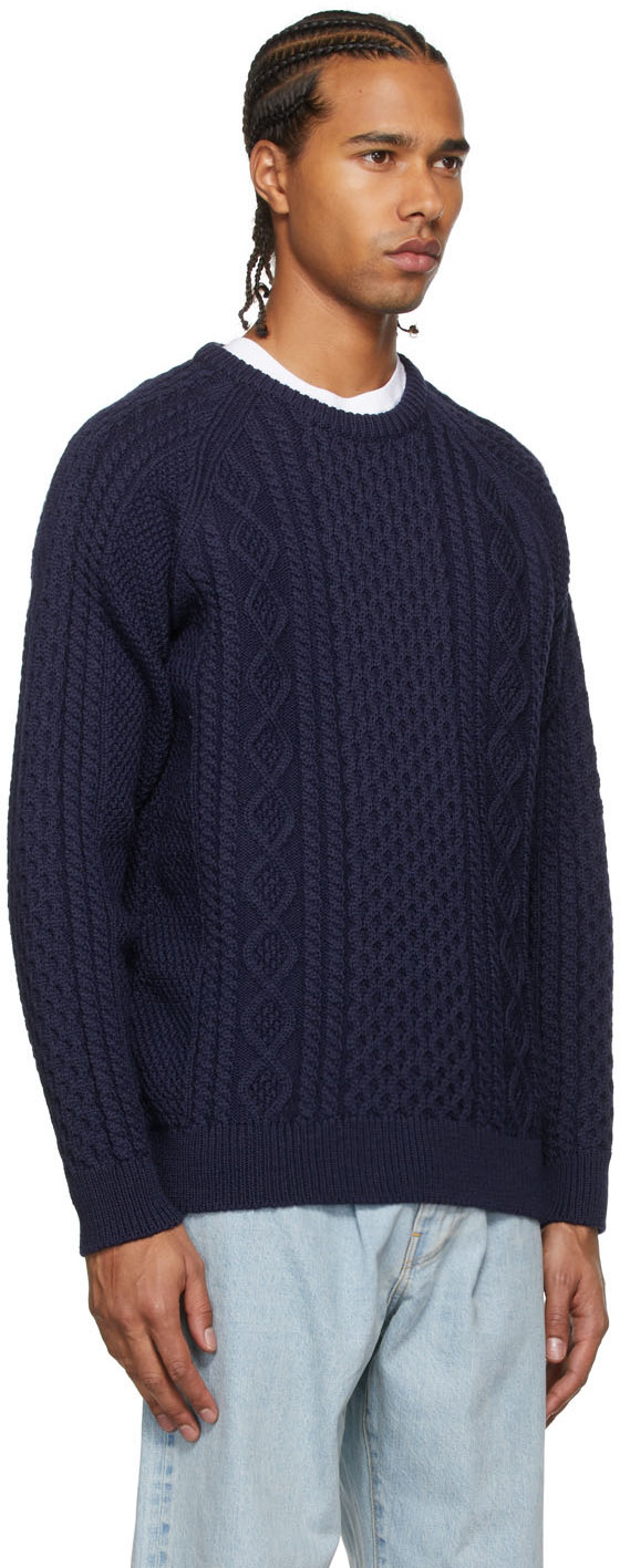 Noah Navy Wool Fisherman Sweater