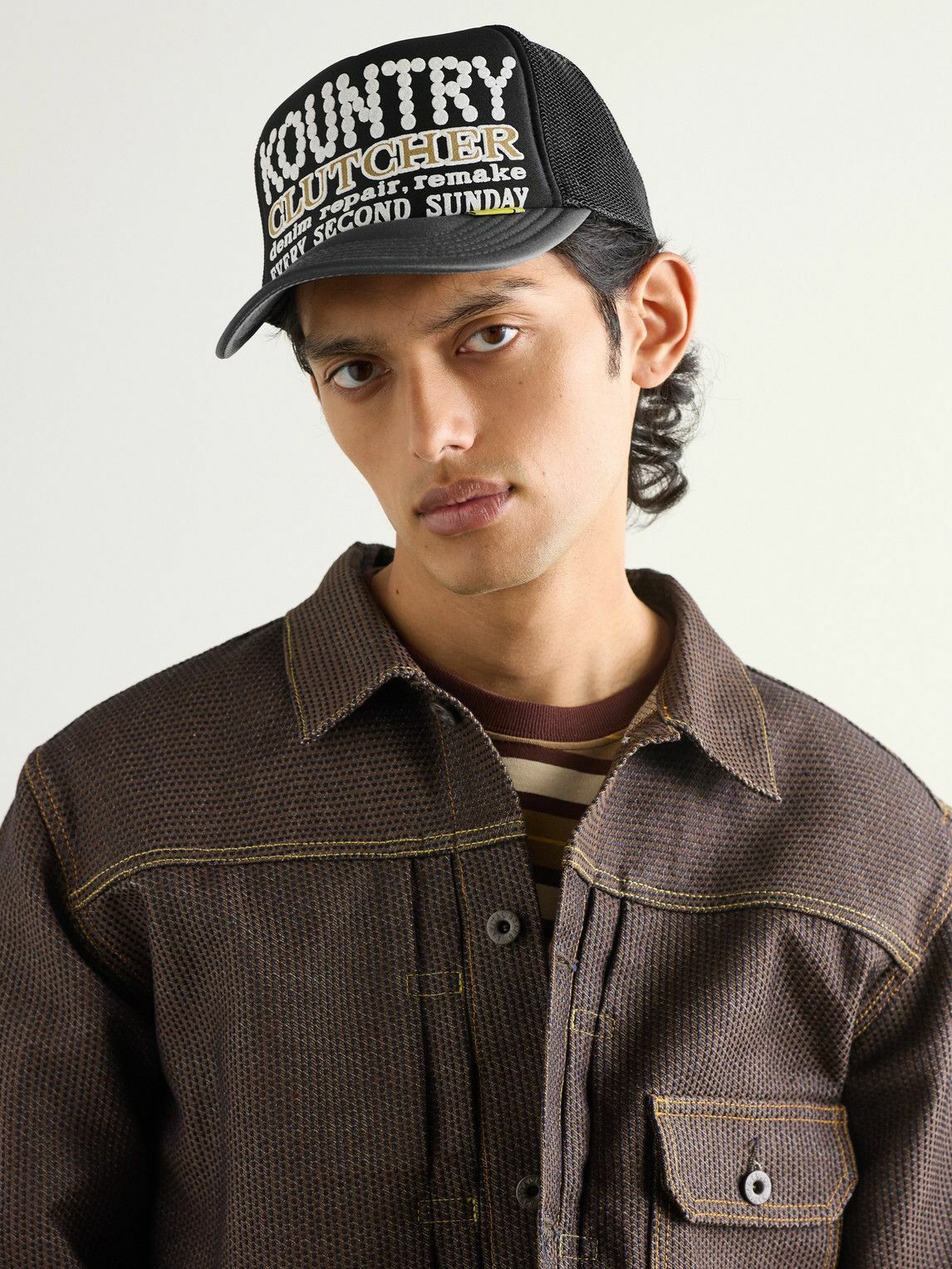 KAPITAL - Pearl Clutcher Printed Canvas and Mesh Trucker Cap