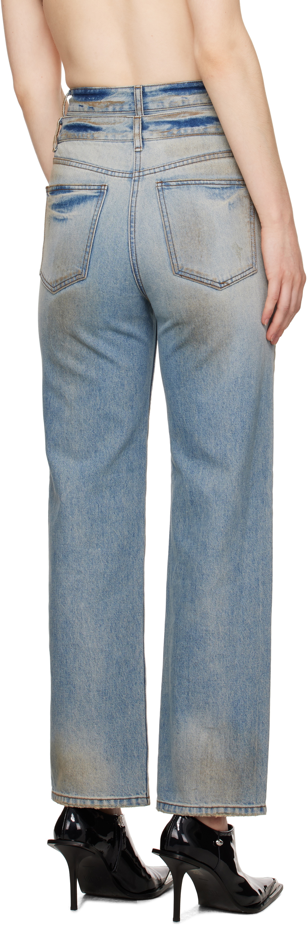 Juun.J Blue Double Waist Dirty Jeans