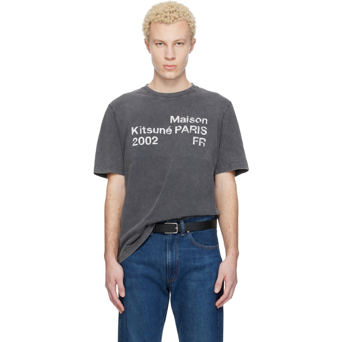 Maison Kitsuné Gray 'Maison Kitsuné 2002' Faded Comfort T-shirt
