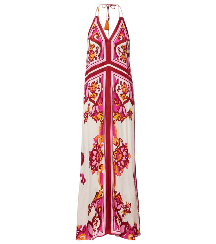 Photo: Poupette St Barth Mary printed halterneck satin maxi dress