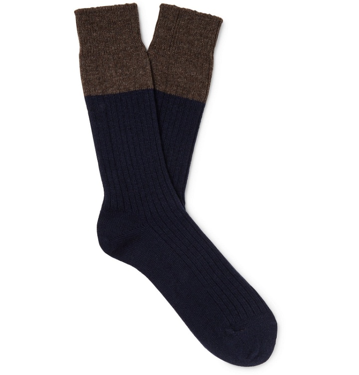 Photo: Mr P. - Colour-Block Wool-Blend Socks - Blue