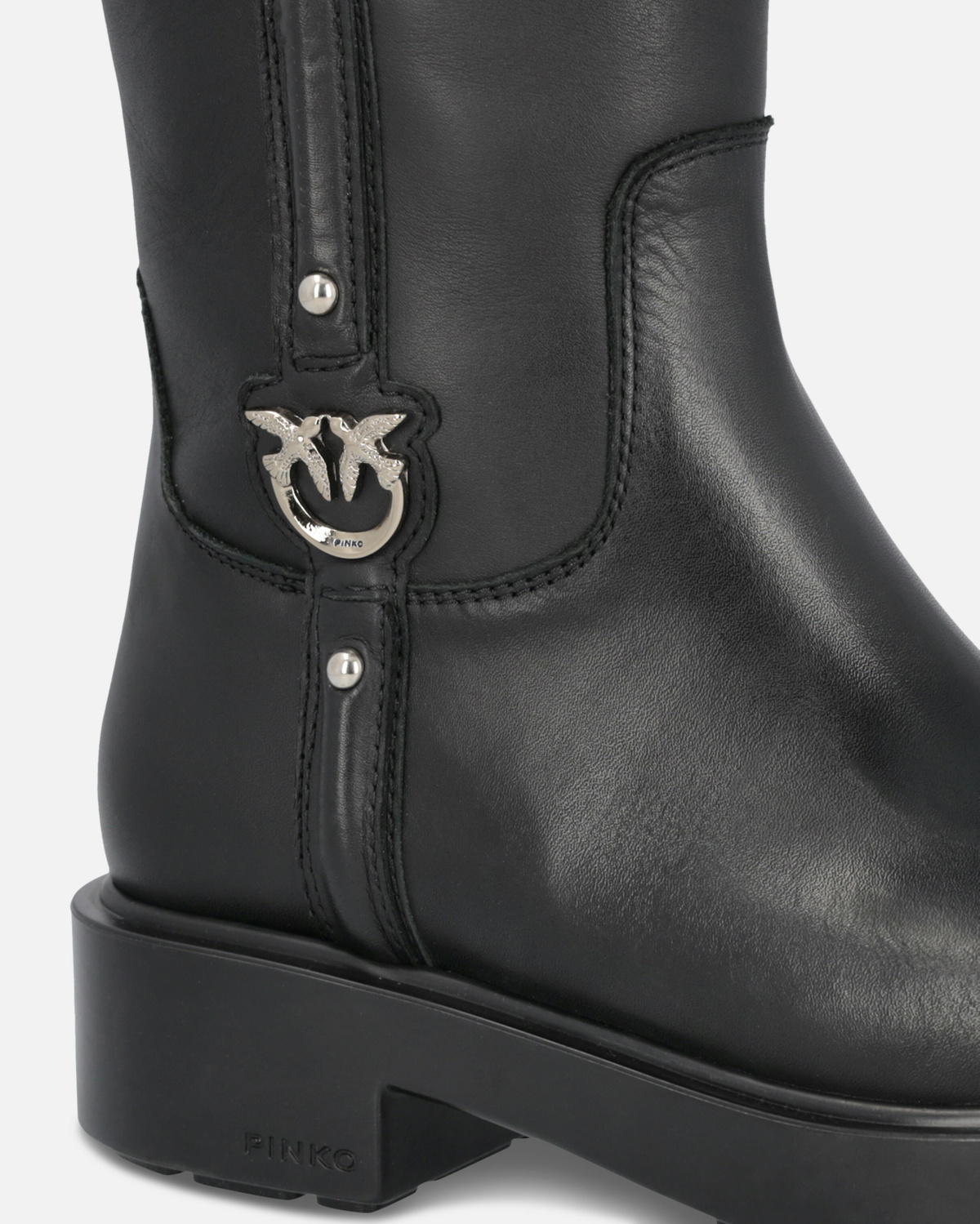 Pinko High Leather Boots With Logo Detail Limo Black