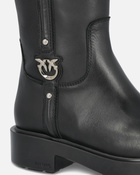 Pinko High Leather Boots With Logo Detail Limo Black