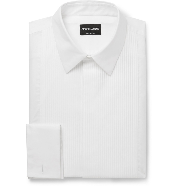 Photo: Giorgio Armani - White Bib-Front Double-Cuff Cotton-Poplin Tuxedo Shirt - White