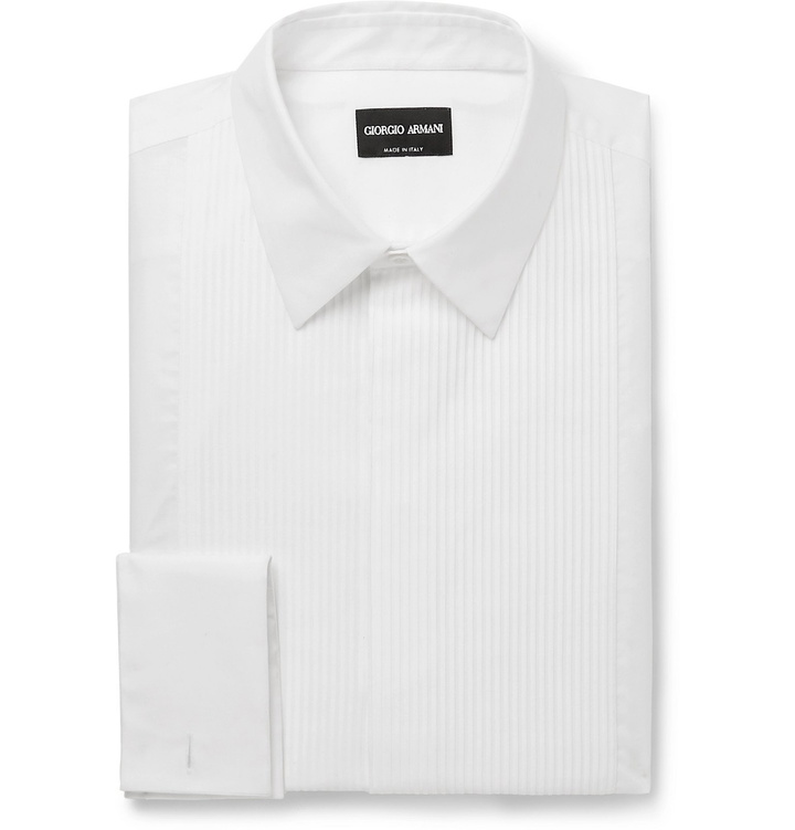 Photo: Giorgio Armani - White Bib-Front Double-Cuff Cotton-Poplin Tuxedo Shirt - White