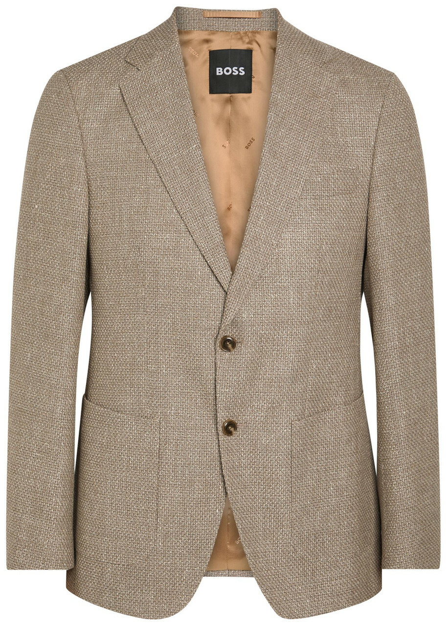 Boss Hutson Wool and Linen-blend Blazer Beige