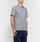 Mr P. - Camp-Collar Printed Cotton-Seersucker Shirt - Blue