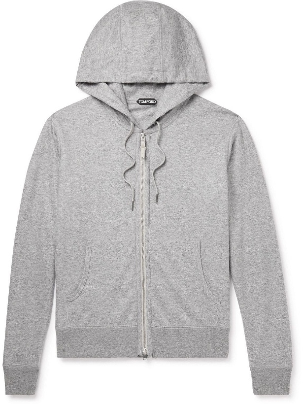 Photo: TOM FORD - Brushed Cashmere-Jersey Zip-Up Hoodie - Gray