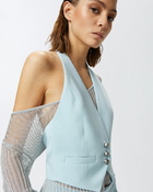 Pinko Short Vest In Technical Fabric With Open Back Crystal Blue