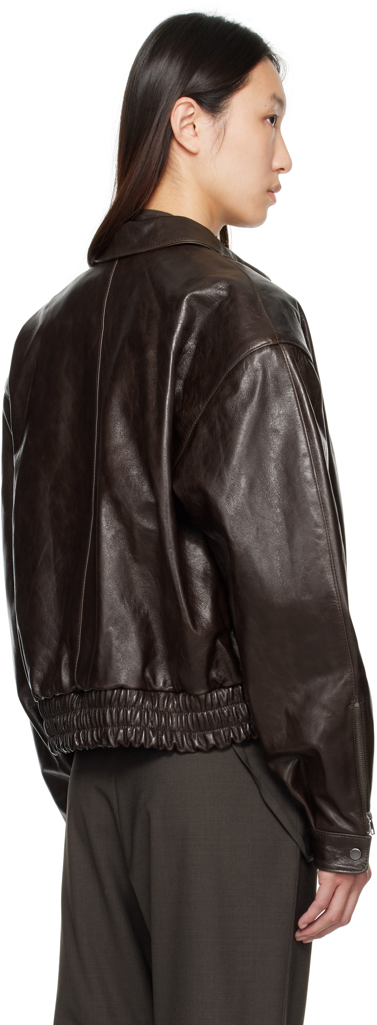 Paloma Wool Brown Mini Lora Leather Jacket