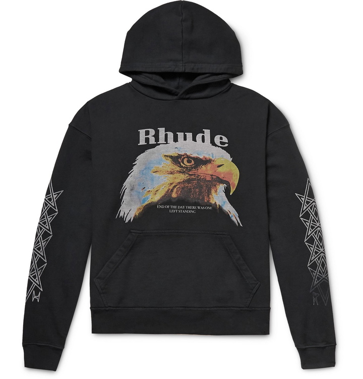 Photo: Rhude - Printed Loopback Cotton-Jersey Hoodie - Black