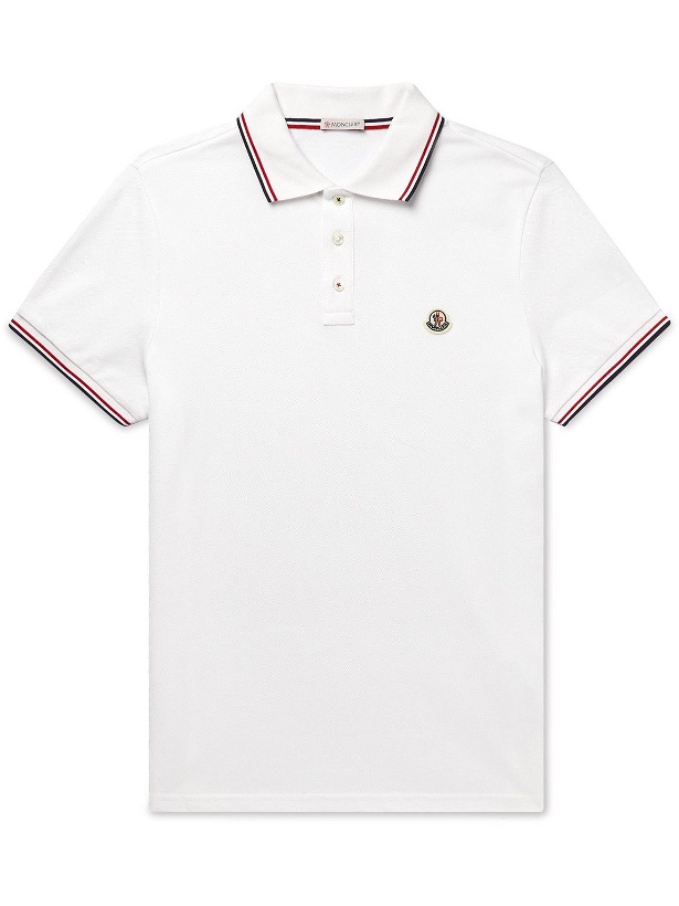 Photo: Moncler - Logo-Appliquéd Striped Cotton-Piqué Polo Shirt - White